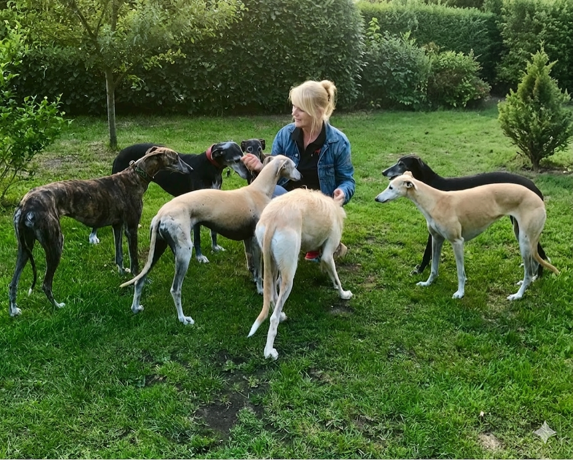 Grit Ramm mit ihren Windhunden – Inhaberin von Hunde Reha Nord in Neumünster